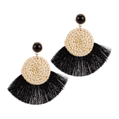 Bohemian Vintage Style Women Handmade Fan Shape Tassel Earrings
