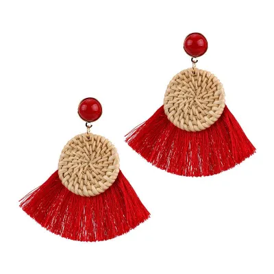 Bohemian Vintage Style Women Handmade Fan Shape Tassel Earrings