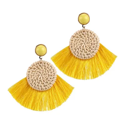 Bohemian Vintage Style Women Handmade Fan Shape Tassel Earrings