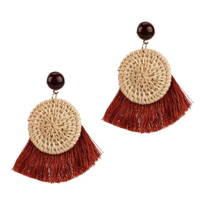 Bohemian Vintage Style Women Handmade Fan Shape Tassel Earrings