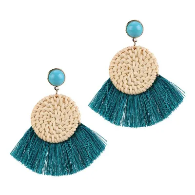 Bohemian Vintage Style Women Handmade Fan Shape Tassel Earrings