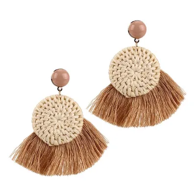 Bohemian Vintage Style Women Handmade Fan Shape Tassel Earrings