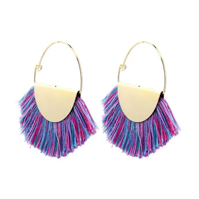 Creative Handmade Women Unique Bohemian Hoop Pattern Tassel Earrings