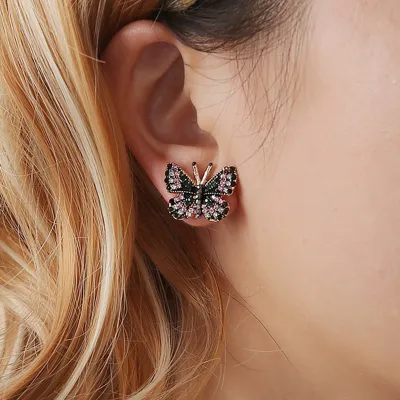 Vintage Women Hollow Butterfly Rhinestone Stud Earrings