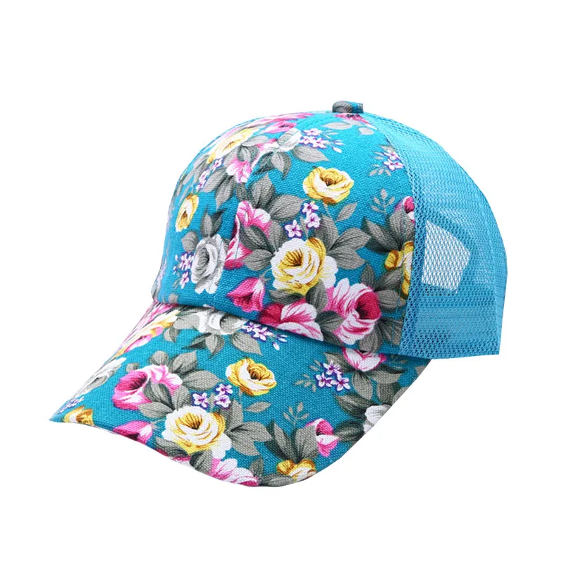 Fashionable Brand Floral Printed Sun Protection Mesh Baseball Cap