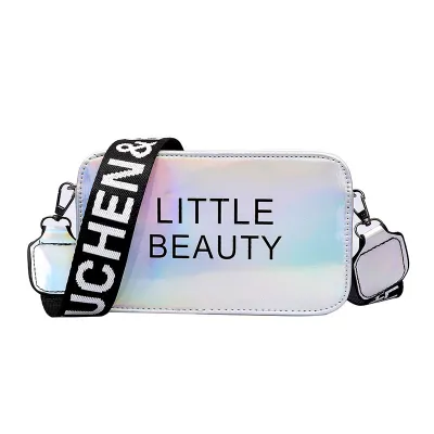 Letters Printed Wide Cloth Shoulder Strap Hologram Laser Camera Bag Design Crossbody Bags For Women