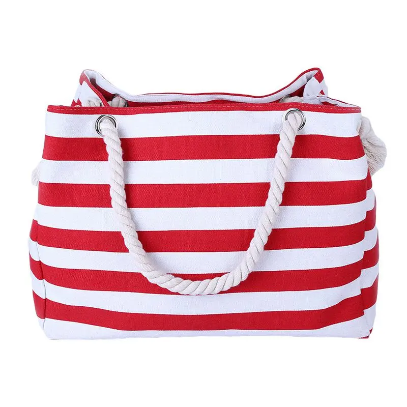 Simple Classic Burly Thick Rope Shoulder Handle Plus Large Capacity Shoulder Bags With Stripes Pattern