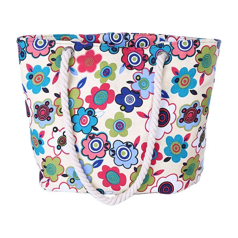 Simple Fresh Beach Holiday Sunflowers Printed Hemp Rope Single-Shoulder Handle Canvas Box Bags For Women