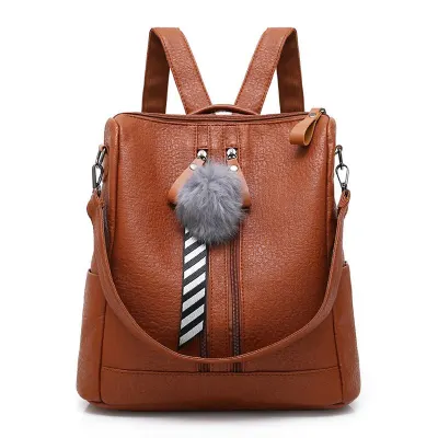 Fashion Large Capacity School Backpack PU Leather Solid Color Backpack