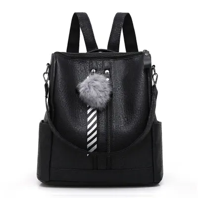 Fashion Large Capacity School Backpack PU Leather Solid Color Backpack