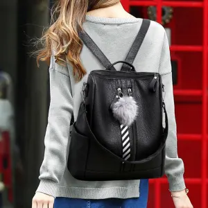 Fashion Large Capacity School Backpack PU Leather Solid Color Backpack