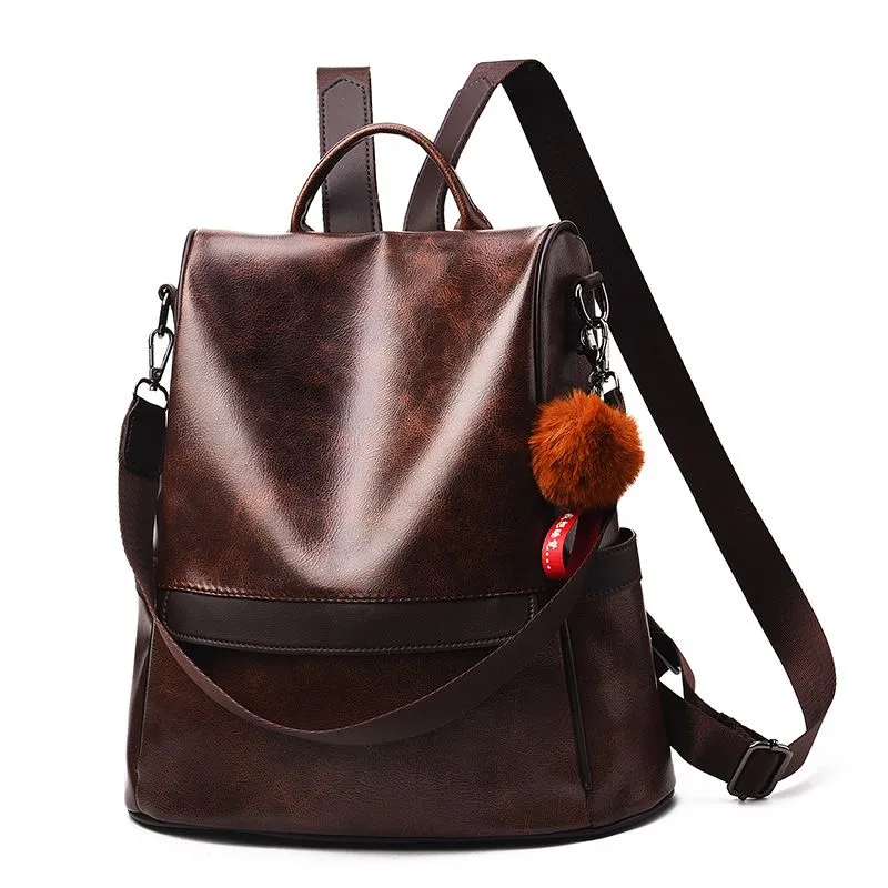 Women's Fashion Solid Color PU Leather Geometric Shape Backpack