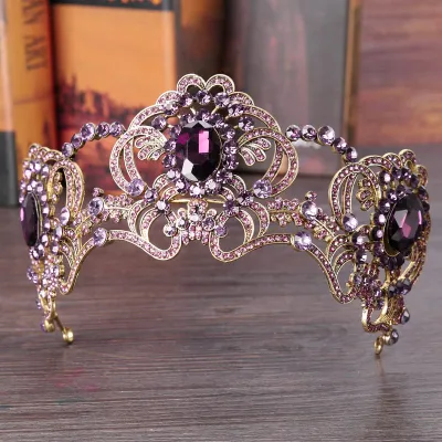 Purple Crystal Flower Gold Plated Alloy Crown Wedding Hair Hoop