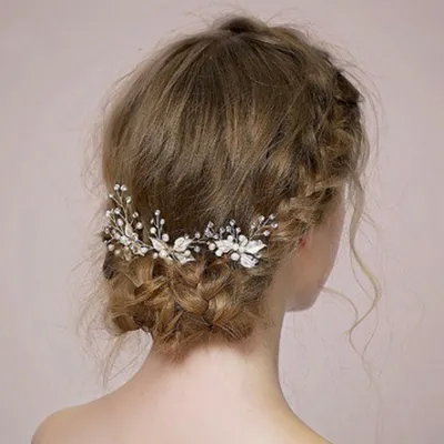 Branch And Leaf U Shape Design Imitation Pearl Crystal Wedding Hair Pin for Women