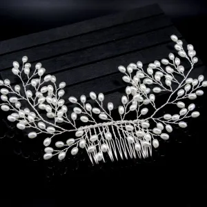 Women Pure White Imitation Pearl Handmade Wedding Comb Hair Jewelry