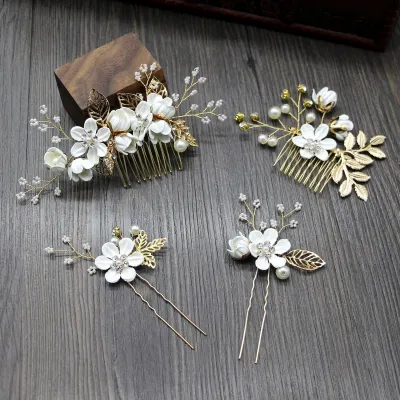 4pcs/set Women Fashion Flower Pattern Wedding Hair Comb Hairpin Set