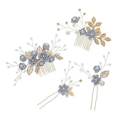 4pcs/set Women Fashion Flower Pattern Wedding Hair Comb Hairpin Set