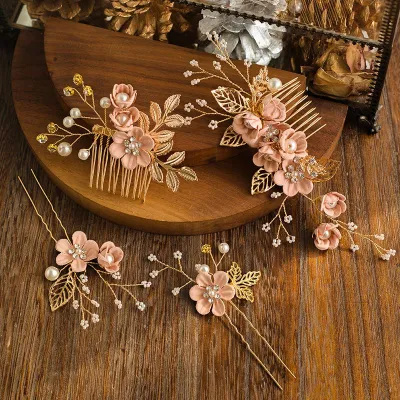 4pcs/set Women Fashion Flower Pattern Wedding Hair Comb Hairpin Set