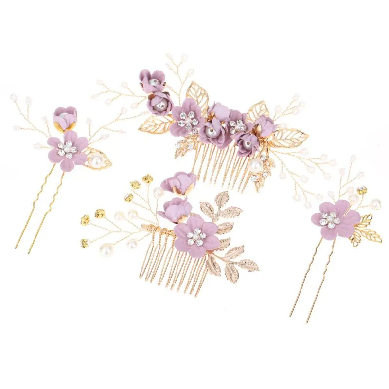 4pcs/set Women Fashion Flower Pattern Wedding Hair Comb Hairpin Set