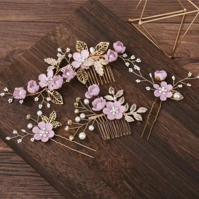 4pcs/set Women Fashion Flower Pattern Wedding Hair Comb Hairpin Set