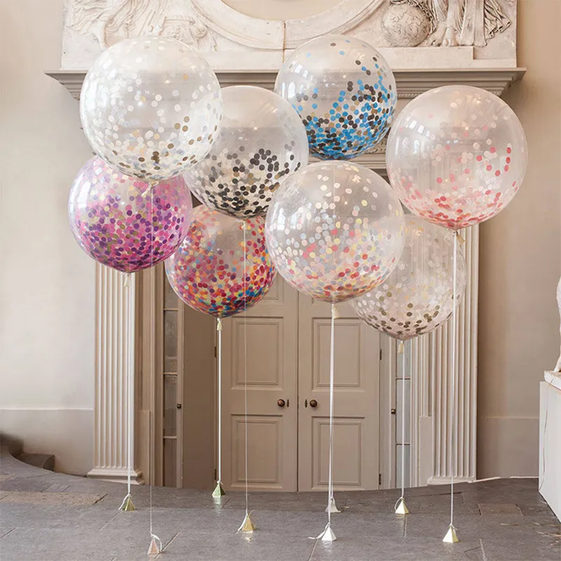 5Pcs Pack 12Inch Latex Festive Party DIY Decorations Transparent Color Sequin Confetti Balloons