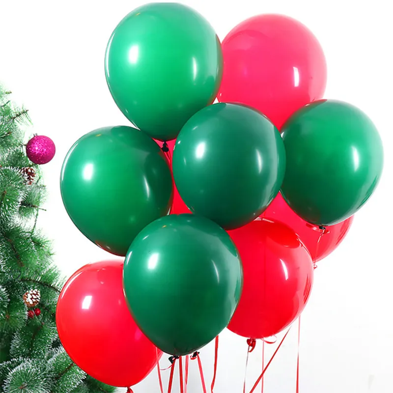 100Pcs Pack Latex Green Red Matte Round Festival Christmas Party Supplies Balloons