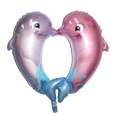 Romantic Wedding Birthday Party Decoration Double Dolphin Kiss Shape Foil Balloon