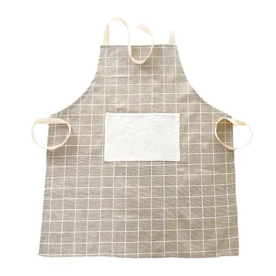 Fashion Plaid Style Home Kitchen Anti-Water Oilproof Lace Up Cloth Apron With Pocket