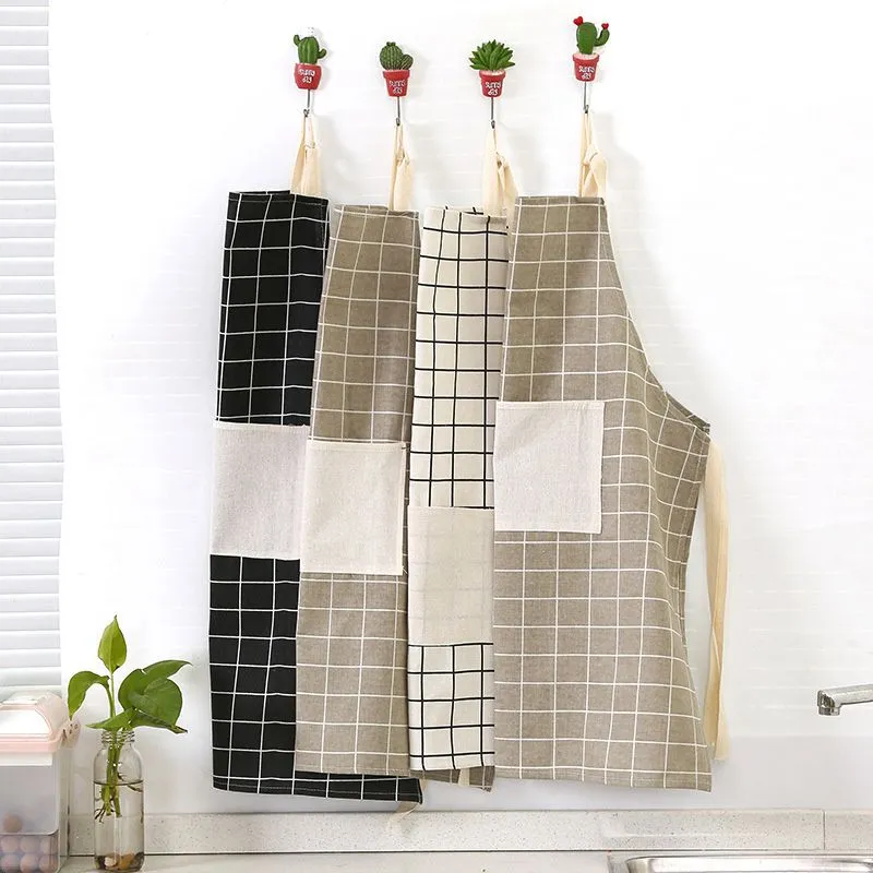 Fashion Plaid Style Home Kitchen Anti-Water Oilproof Lace Up Cloth Apron With Pocket