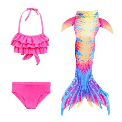 Pretty Girls Mermaid Tail Bikini Swimsuits 3 Pcs Set Milk Fiber High Elasticity Female