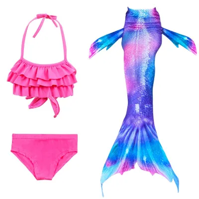 Pretty Girls Mermaid Tail Bikini Swimsuits 3 Pcs Set Milk Fiber High Elasticity Female