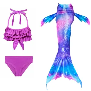 Pretty Girls Mermaid Tail Bikini Swimsuits 3 Pcs Set Milk Fiber High Elasticity Female