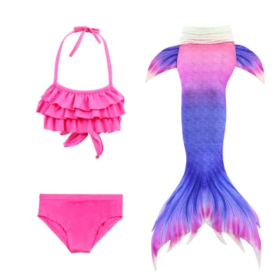 Pretty Girls Mermaid Tail Bikini Swimsuits 3 Pcs Set Milk Fiber High Elasticity Female