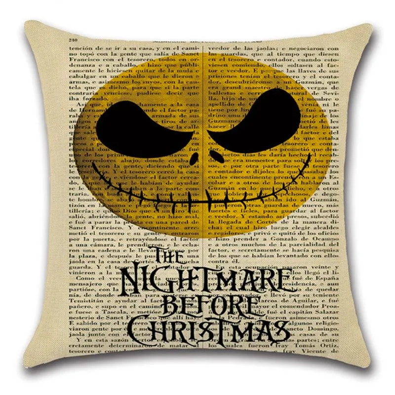 Halloween Newspaper Printed Linen Cushion Cover Vintage Decor Without Insert