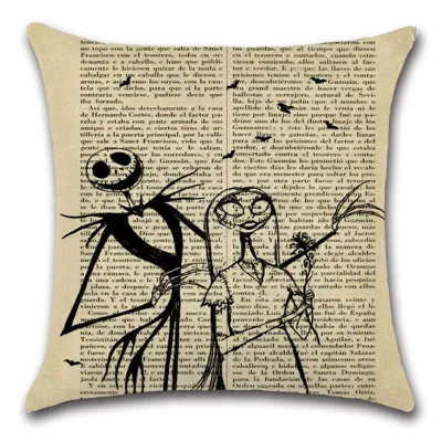 Halloween Newspaper Printed Linen Cushion Cover Vintage Decor Without Insert