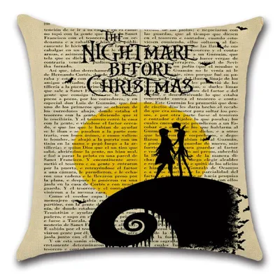 Halloween Newspaper Printed Linen Cushion Cover Vintage Decor Without Insert