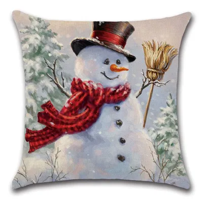 Christmas Snowman Linen Cushion Cover Without Insert 45x45cm