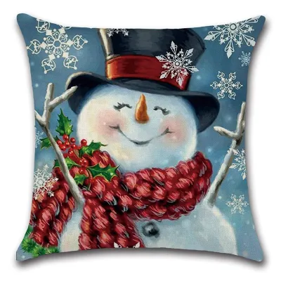 Christmas Snowman Linen Cushion Cover Without Insert 45x45cm