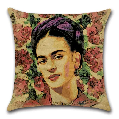 European Classical Frida Kahlo Self Portrait Printed Cushion Cover for Living Room