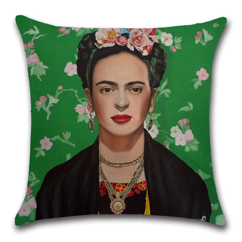 European Classical Frida Kahlo Self Portrait Printed Cushion Cover for Living Room
