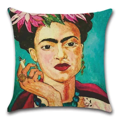 European Classical Frida Kahlo Self Portrait Printed Cushion Cover for Living Room