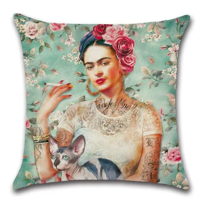 European Classical Frida Kahlo Self Portrait Printed Cushion Cover for Living Room