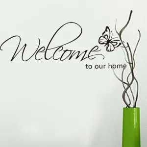 PVC Butterfly Letter Welcome Home Removable Decal Wall Stickers for Bedroom Parlor Art Decoration