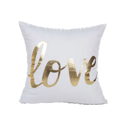 Comfortable White Bronzing Letters Heart Grass Single Side Printed Luxury Decoration Throw Pillow Cases