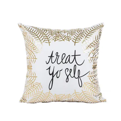 Comfortable White Bronzing Letters Heart Grass Single Side Printed Luxury Decoration Throw Pillow Cases