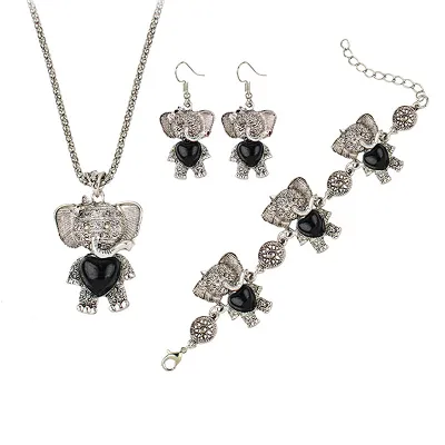 Bohemian Imitation Turquoise Decoration Elephant Necklace Earrings Bracelet Set