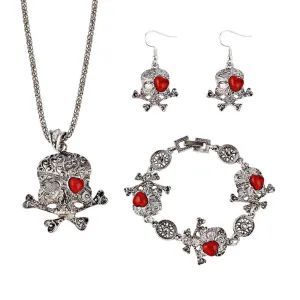 Women's Unique New Heart Eye Skull Pendant Earrings Necklace Bracelet Set