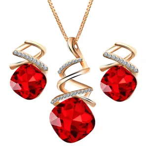 Women Graceful Shiny Glass Decoration Spiral Shape Pendant Earrings Necklace Jewelry Set