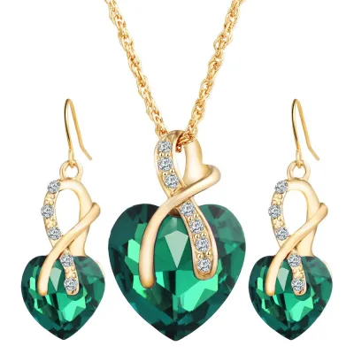 Women Graceful Shiny Glass Decoration Spiral Shape Pendant Earrings Necklace Jewelry Set