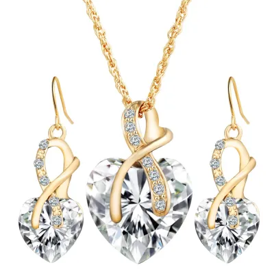 Women Graceful Shiny Glass Decoration Spiral Shape Pendant Earrings Necklace Jewelry Set